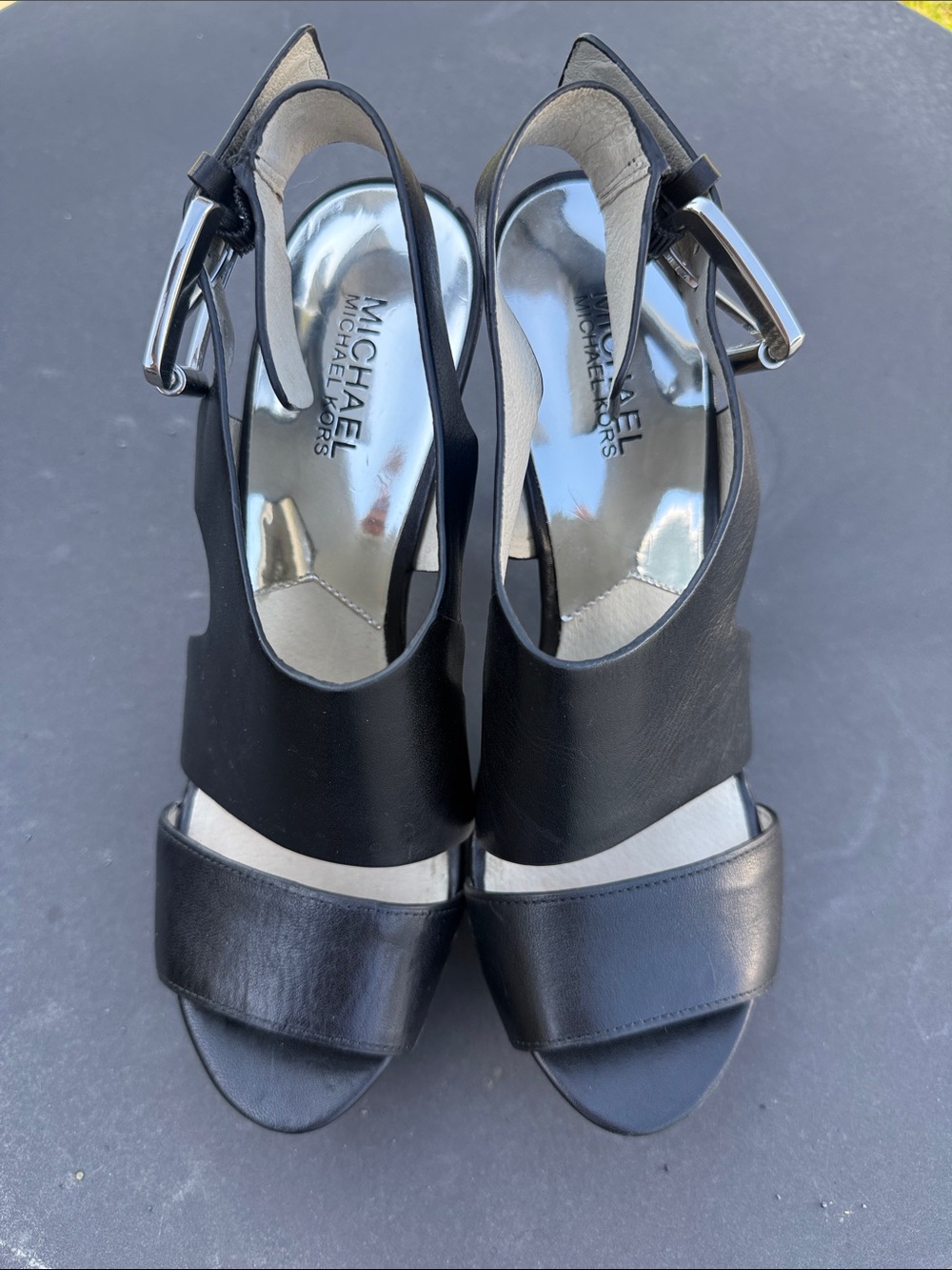 Michael Kors Black Leather Open-Toe Slingback Heels